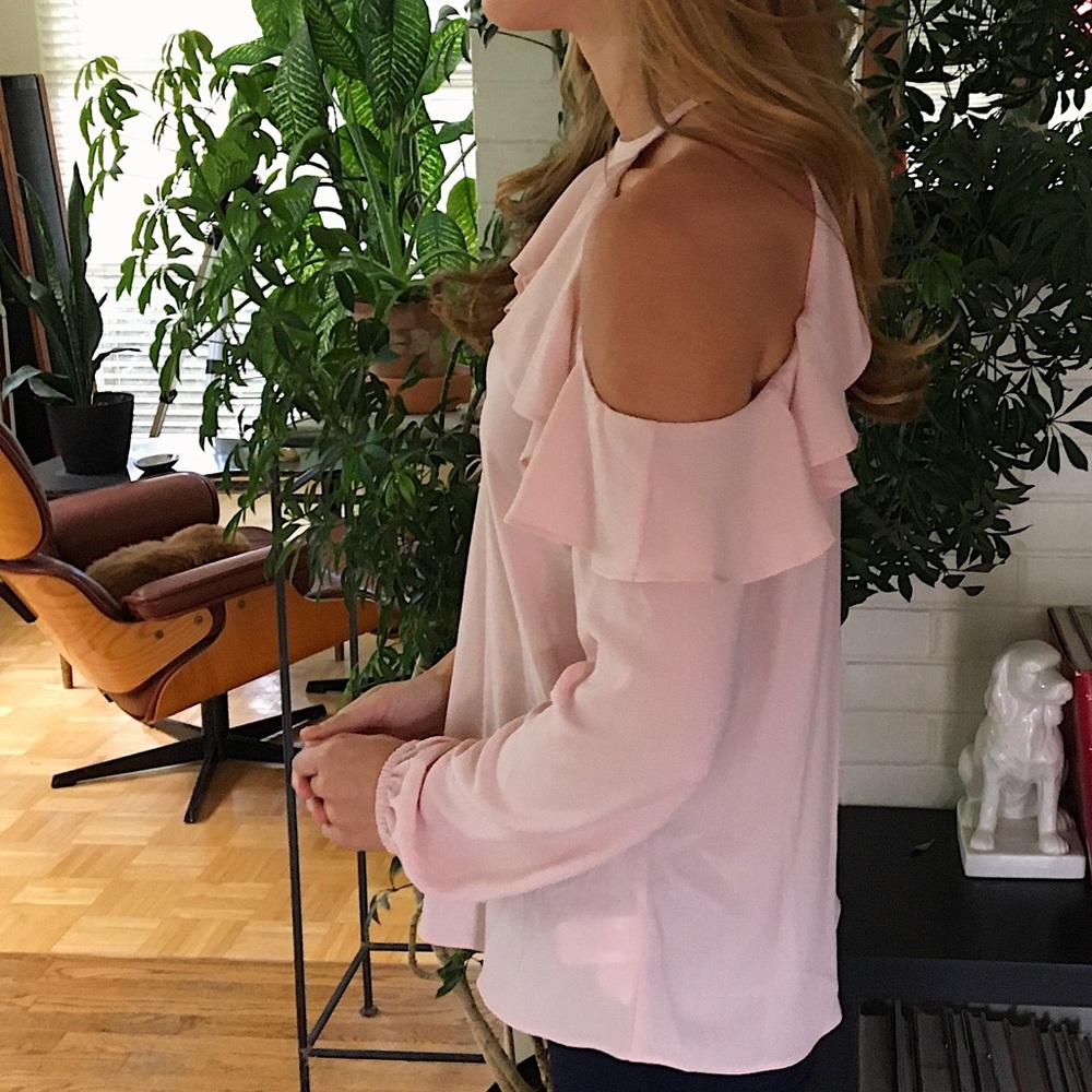 Michael Kors Blush Pink Flowy Cold Shoulder Top